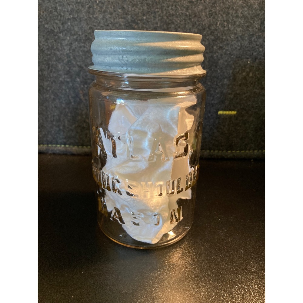 Vintage‎ Atlas Strong Shoulder Mason Jar Pint Original Zinc Lid Milk Glass Liner